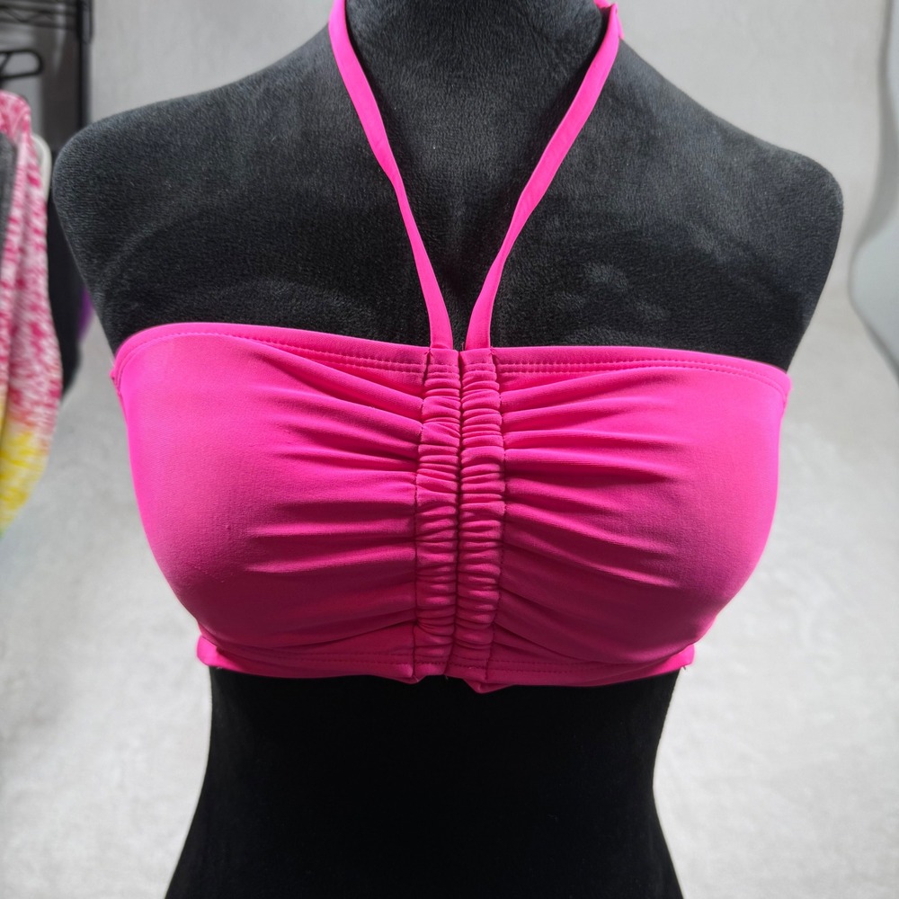 Shade & Shore Women Hot Pink Ruched Bandeau Halter Bikini Top Small S 4-6 NEW